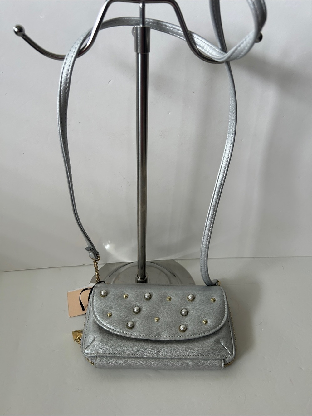 Juicy Couture NWT Crossbody Silver Beaded Mini Vegan Leather Bag Super Cute